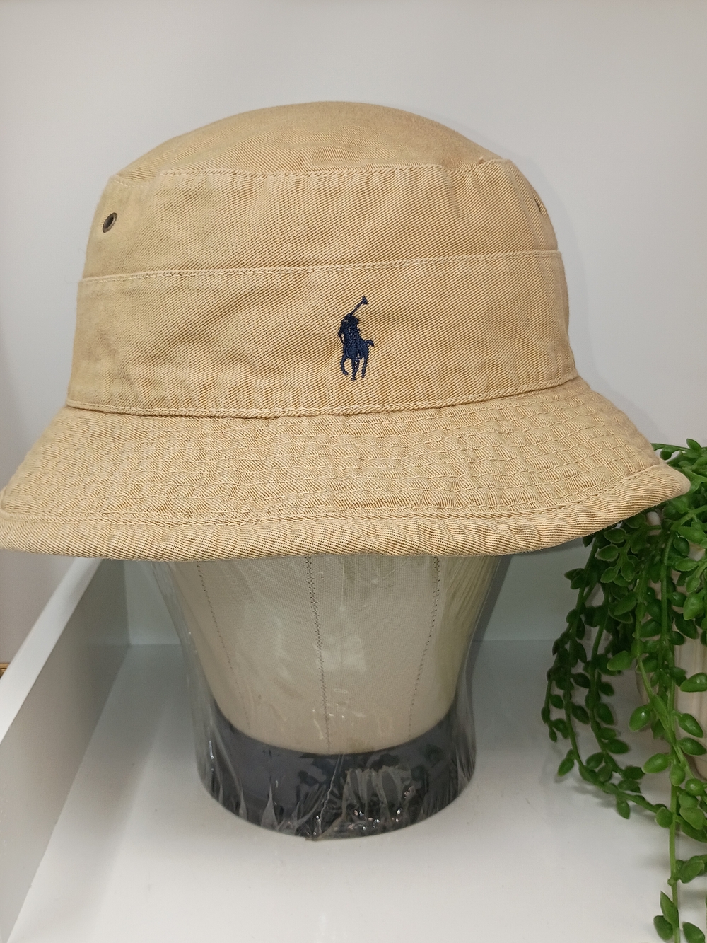 Polo by Ralph Lauren Khaki Beige Bucket Hat with Navy Logo